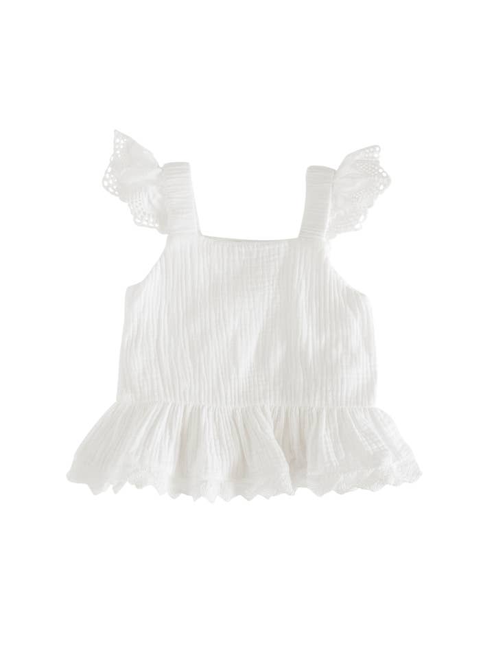 Karibou Kids - Venta al por mayor Camiseta - Niños - Top Peplum de muselina con alas Bella - Blanco