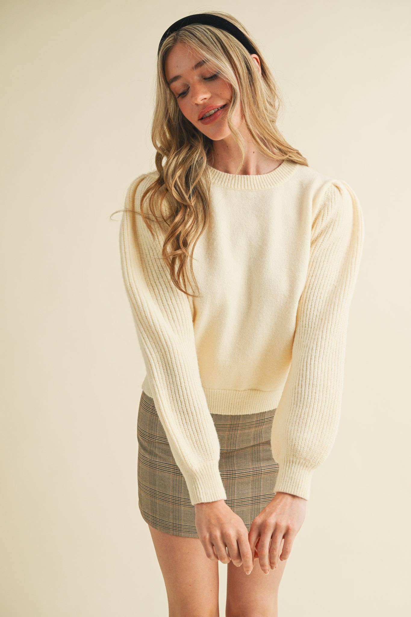 &MERCI - Wholesale Knit Sweater - Women's - RIBBED PUFF SLEEVE SWEATER MSW109512