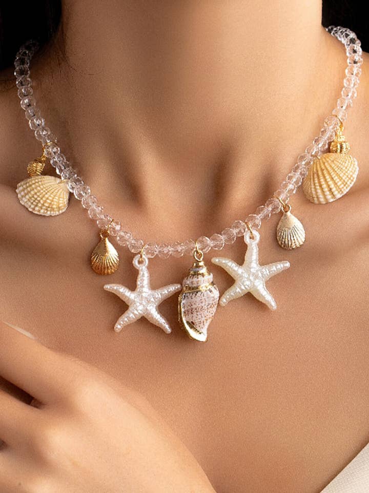 Minimalist Conch Shell Pendant Bead Necklace DP25D771 for wholesale by Dipped Shop