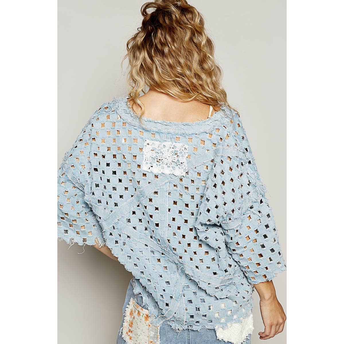 Pol Clothing - Vente Haut en maille – femme - Haut vintage délavé à manches courtes et poche avant11