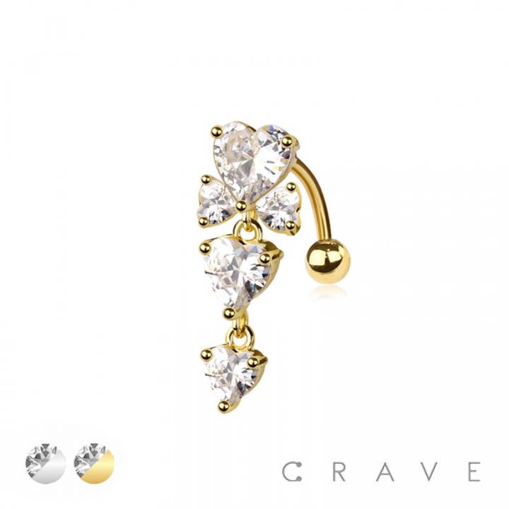 RUBAN EN FORME DE CŒUR EN ZIRCONE CUBIQUE AVEC NOMBRIL À DOUBLE PENDENTIF EN ACIER CHIRURGICAL 316L pour la vente par CRAVE