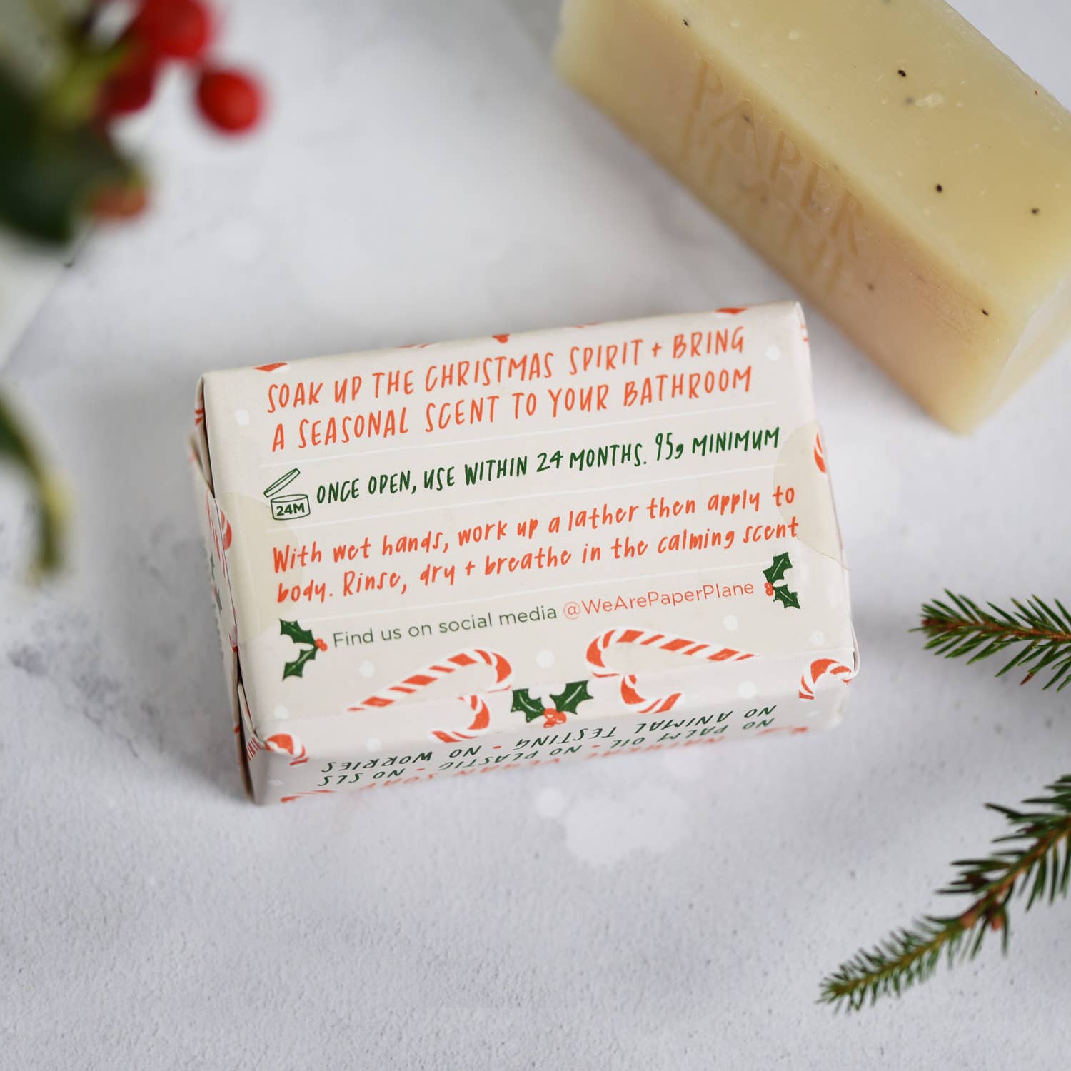 Paper Plane (US Duties Paid) - Vente Pains de savon - Savon de Noël 100 % naturel à la canne de bonbon à la menthe poivrée vegan1