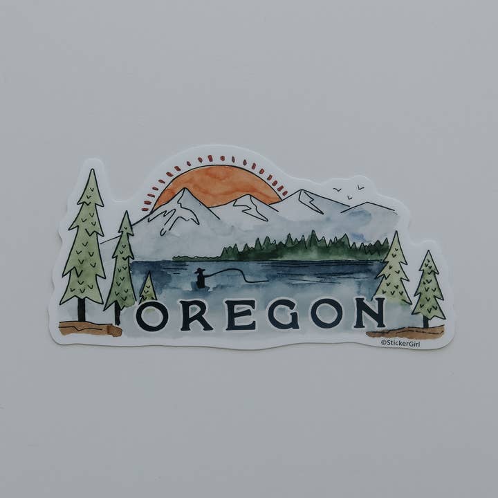 Fisher Oregon Bergszene Vinylaufkleber für den Großhandel von Sticker Girl