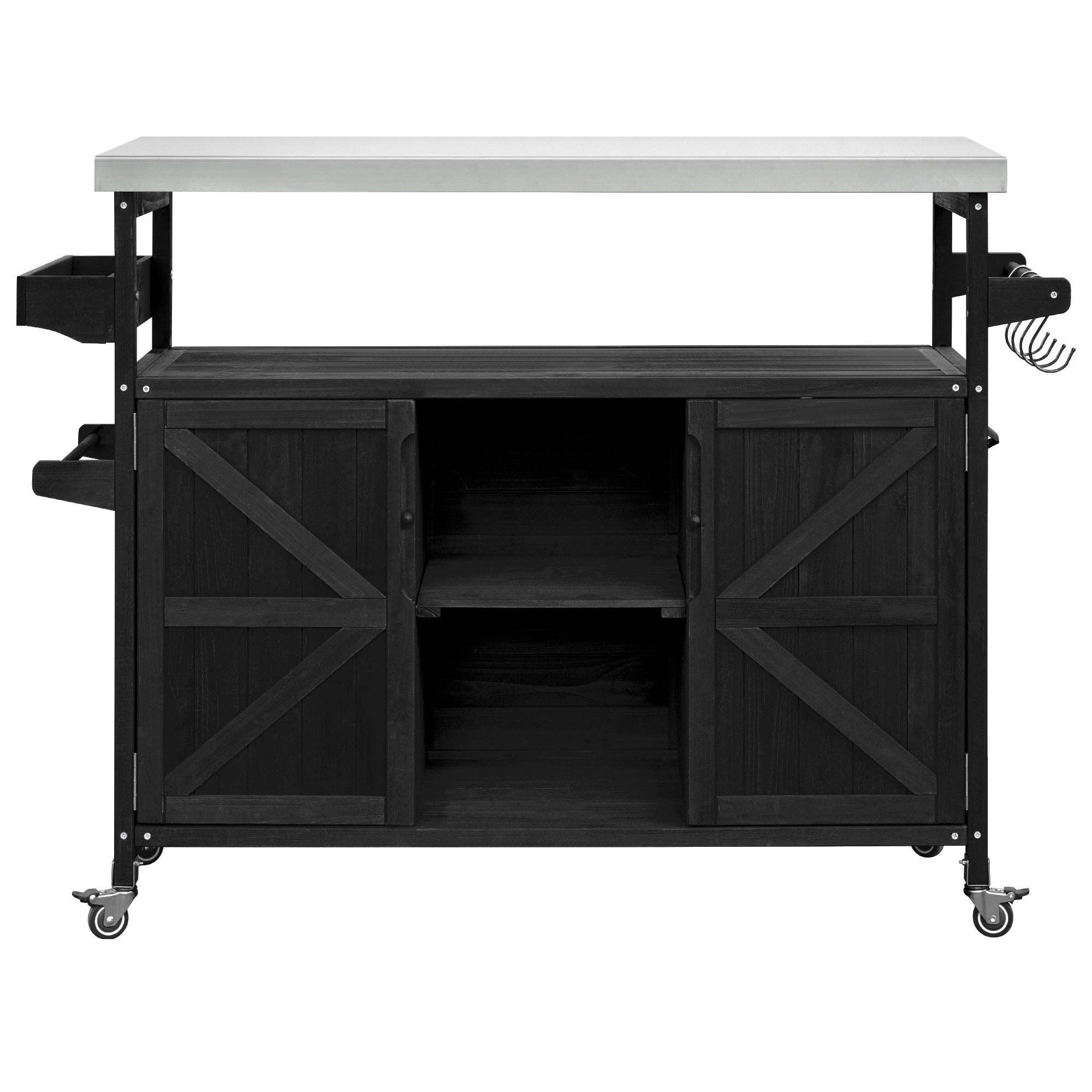 39F Inc. - Wholesale Outdoor Grill Tools - Farmhouse Solid Wood Outdoor Kitchen Island with Steel Top11