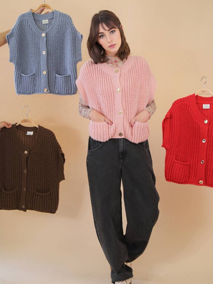 VERY J - Wholesale Knit Sweater - Women's - 12W3382N-Oversized Button Down Knit Sweater Top5