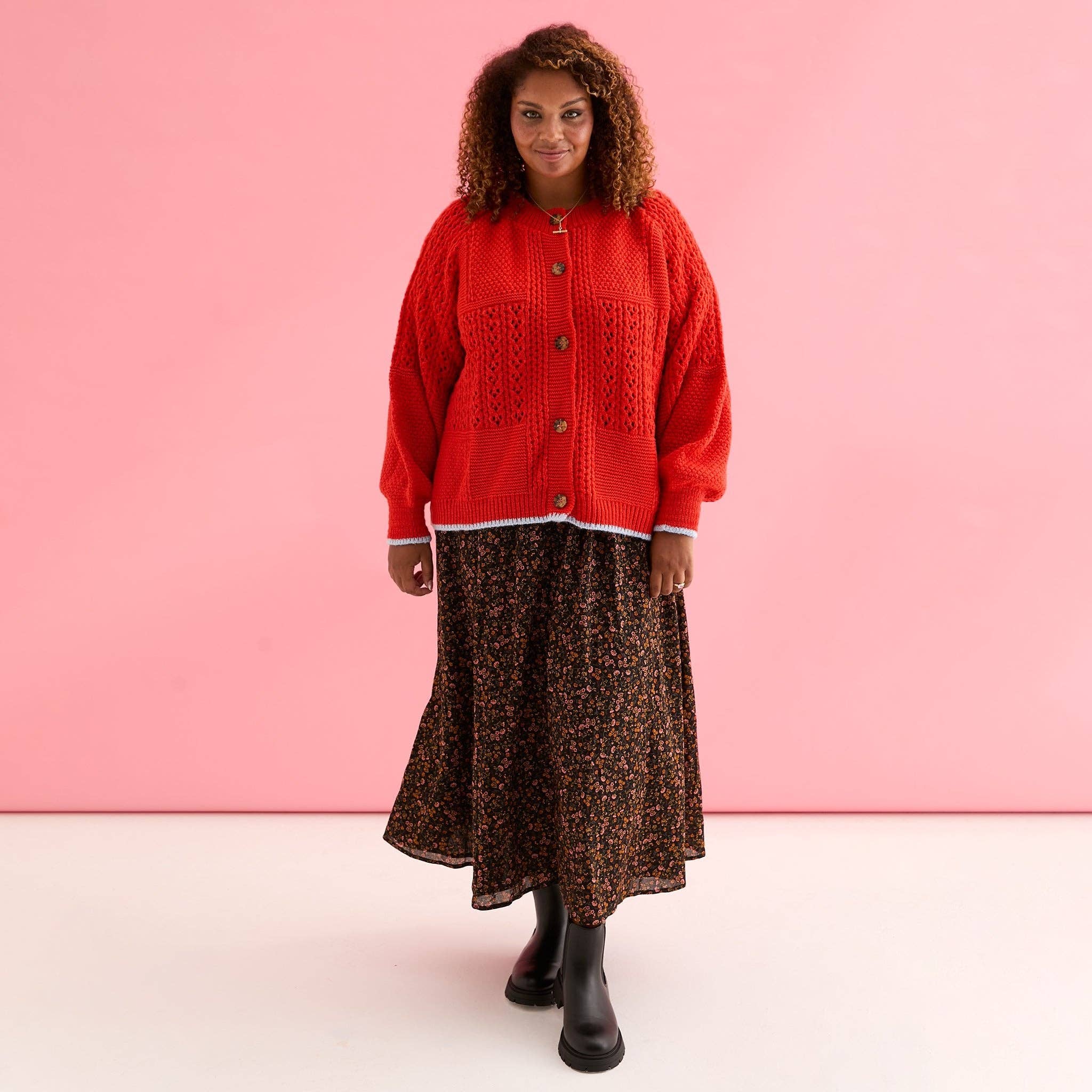 Cara & The Sky - Wholesale Cardigan - Women's - Brigit Pointelle Stitch Balloon Sleeve Cardigan - Orange6