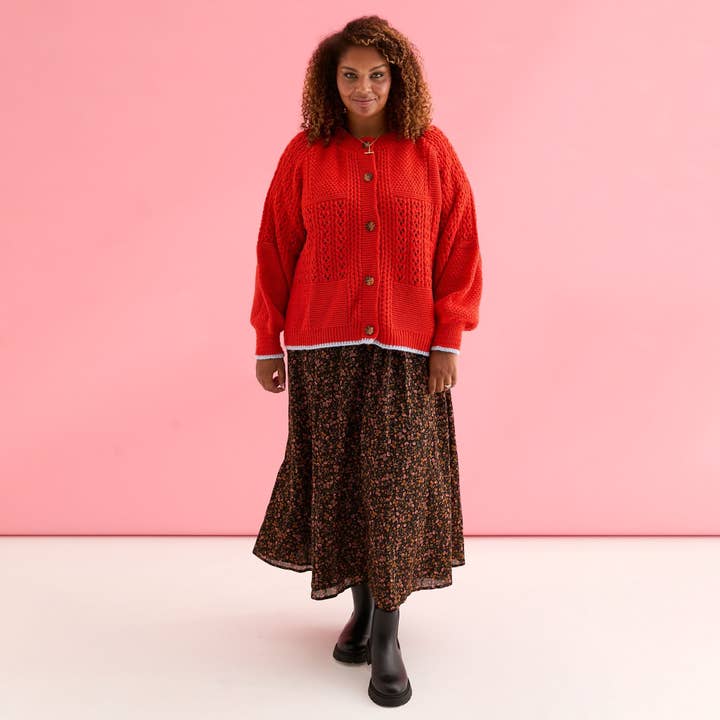 Cara & The Sky - Wholesale Cardigan - Women's - Brigit Pointelle Stitch Balloon Sleeve Cardigan - Orange6