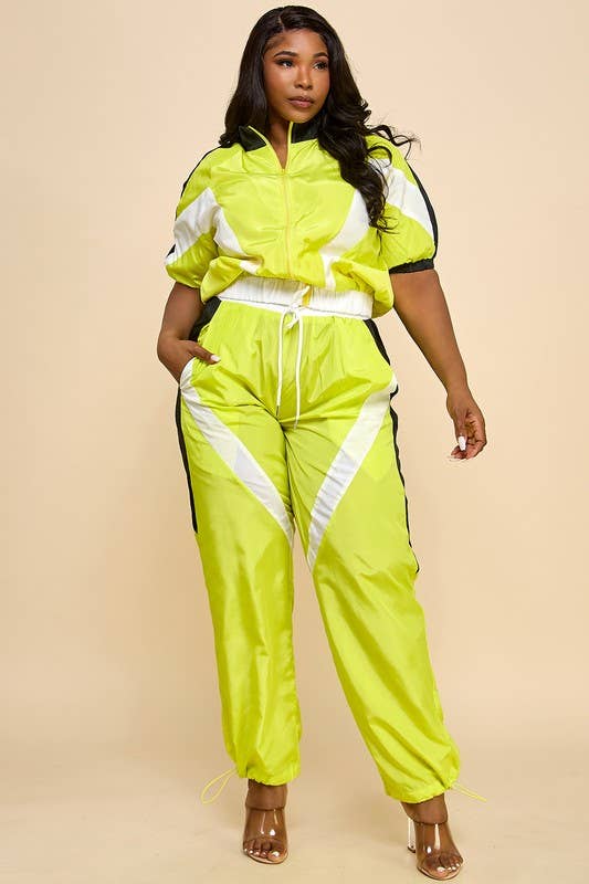 Yellow Combo Plus Short Sleeve Zip-Up Track Top & Jogger Pants Set for wholesale on Faire2
