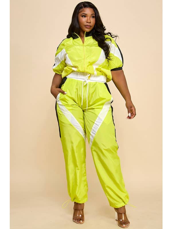 Yellow Combo Plus Short Sleeve Zip-Up Track Top & Jogger Pants Set for wholesale on Faire2