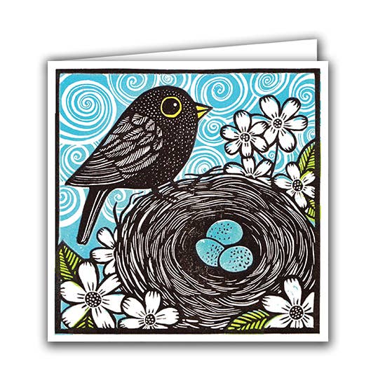 Blank Greeting Card - 'Blackbird with Eggs' for wholesale by Silver Birch Cards