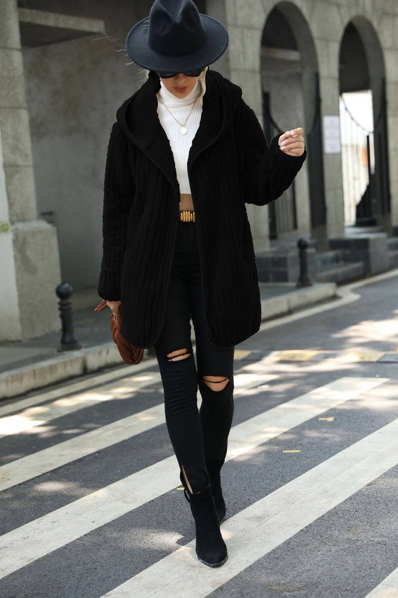 Lily Clothing - Wholesale Jacket - Women's - WOMEN HOODED CORDUROY WINTER PLUSH CASUAL JACKET_CWOJA06385