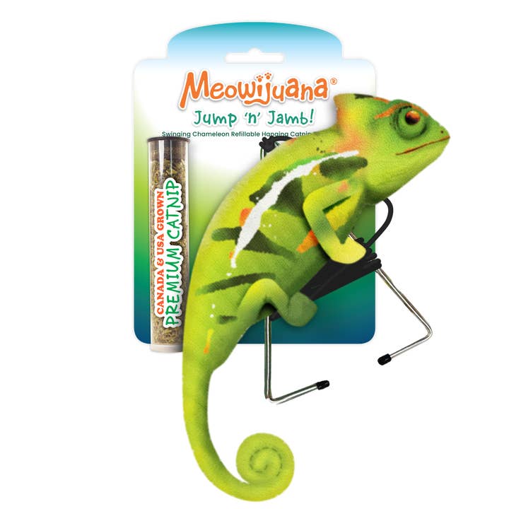 Meowijuana - Vendita all'ingrosso Giocattolo - Gatti - Giocattolo oscillante ricaricabile con erba gatta Jump 'n' Jamb Chameleon