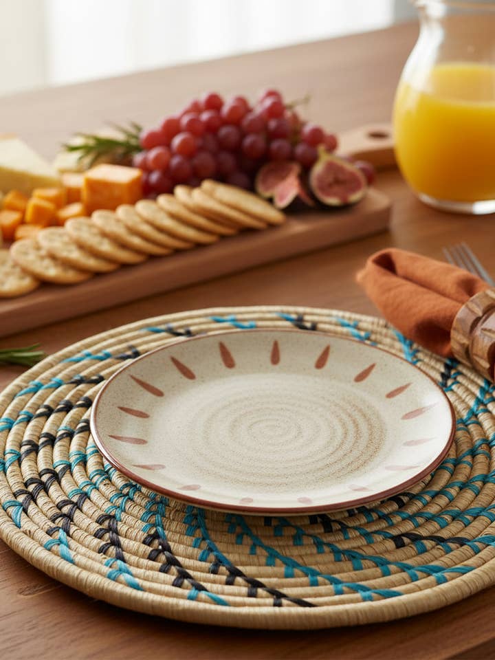 Teal Blue Woven Raffia Trivet Mats Set of 3 for wholesale by Reflektion Design