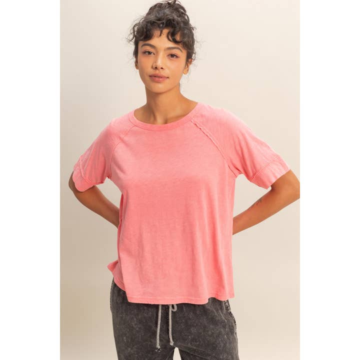 Syra Tvättad Rå Sömm Raglan Kortärmad T-shirt för wholesale av Double Zero