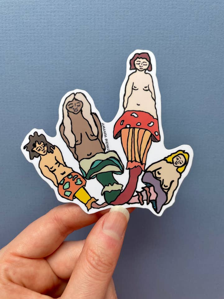 Cottagecore Mushroom Fairies Body Inclusive Sticker/Magnet for wholesale by A.J.B- art goodies
