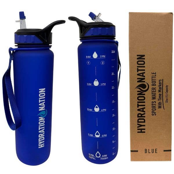 St. Louis Wholesale LLC - Wholesale Water Bottle - Hydration Nation - BLUE - 32OZ Premium Water Bottle - Flip