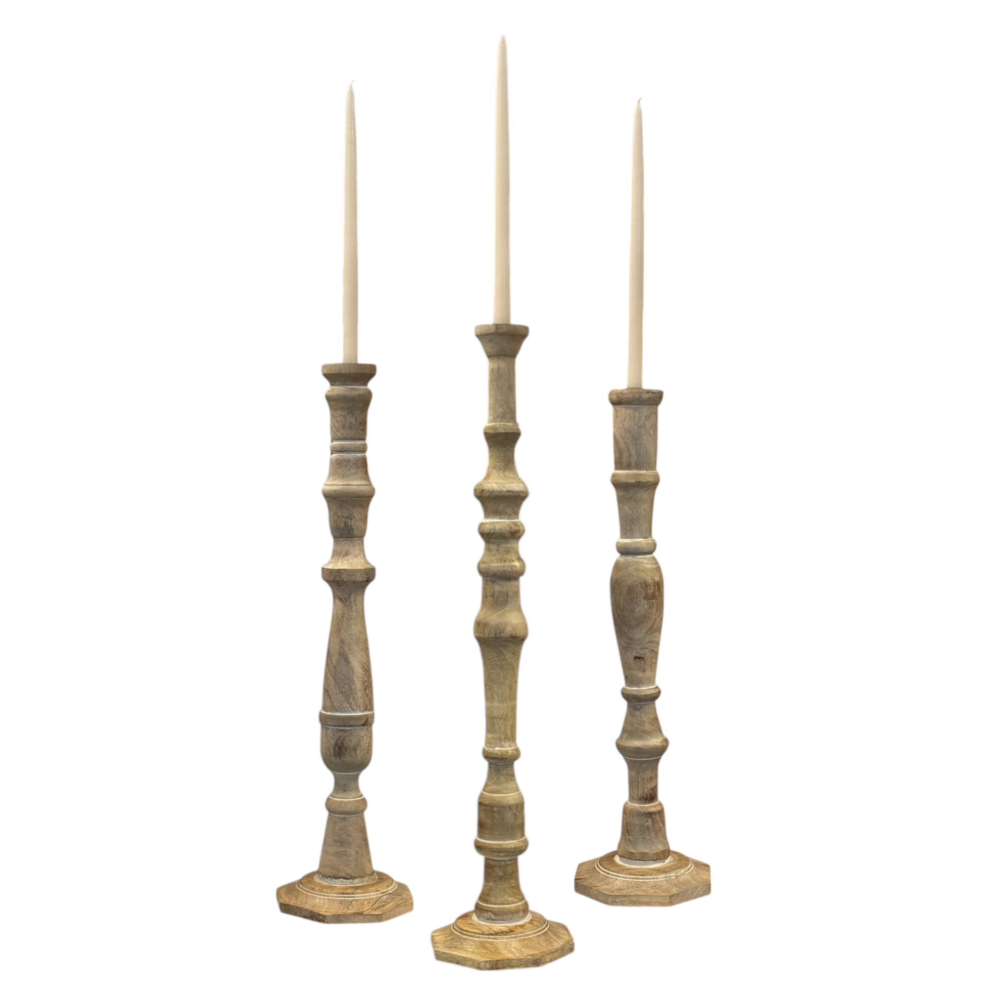 Wilco Home - Wholesale Candle Holder - Handmade Mango Wood "Emilt" Taper Candlestick Set of 3 6