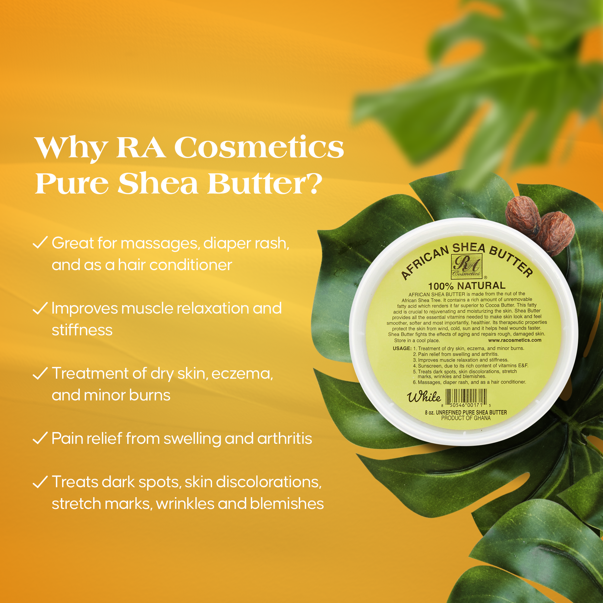 RA Cosmetics - Wholesale Body Balm/Butter - 100% African Shea Butter, Ivory/White Solid - 8oz5