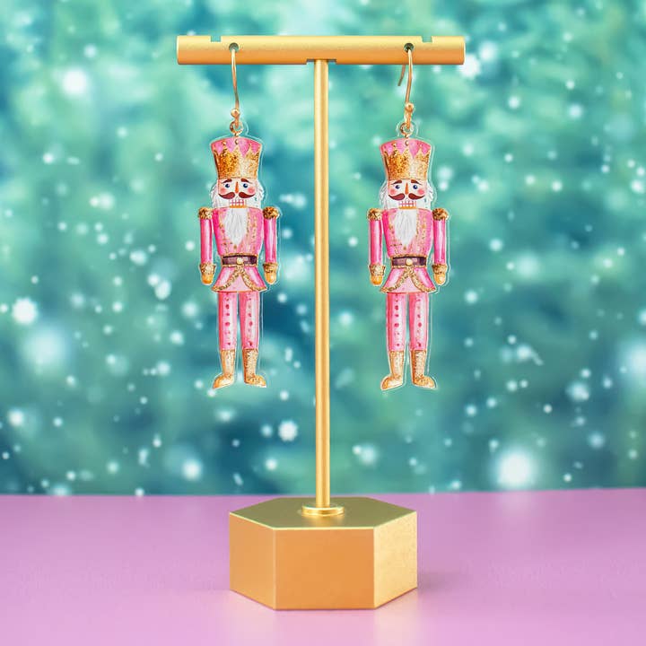 Momenti di Vita - Wholesale Dangle Earrings - Pink Nutcracker Earrings, Holiday Christmas Dangles