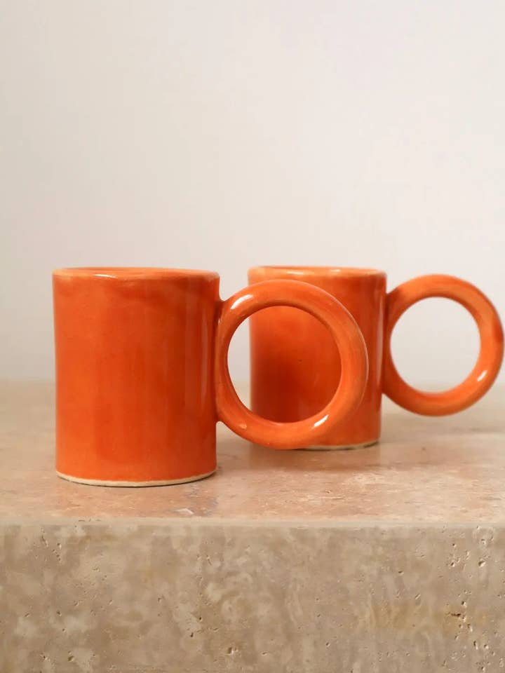 Duo of Coffee Cups with Large Round Handle - Orange for wholesale by Néda