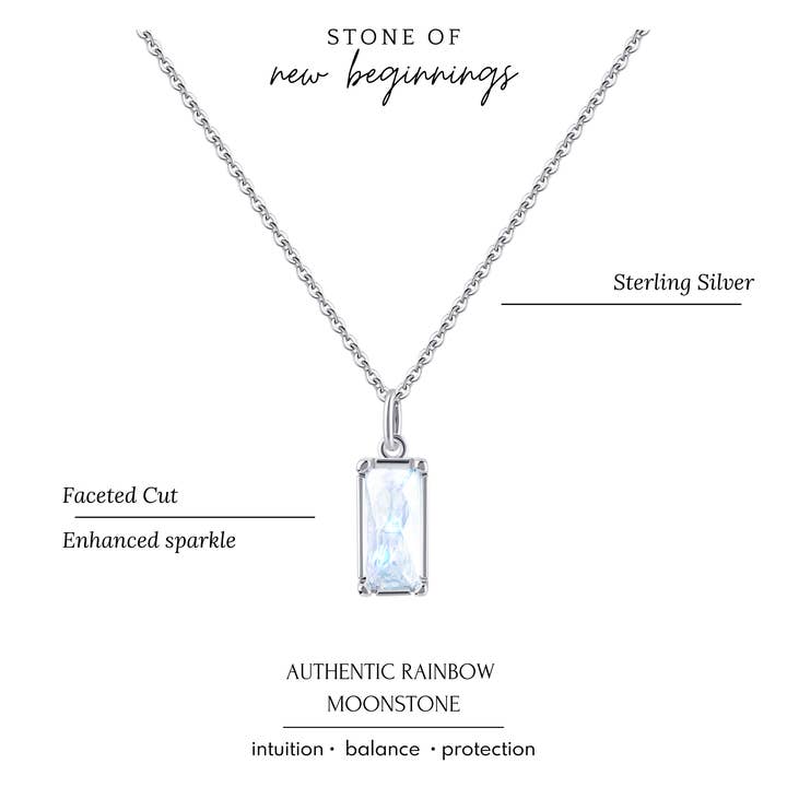 Rainbow Moonstone New Beginning Encouragement Sterling Silver Necklace Jewelry Gift for wholesale on Faire