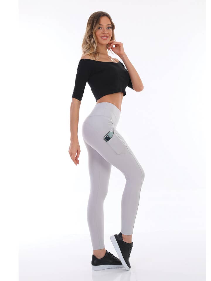 00284 LIGHT GRAY HIGH WAIST LEGGING WITH POCKETS for wholesale by CM FASHION