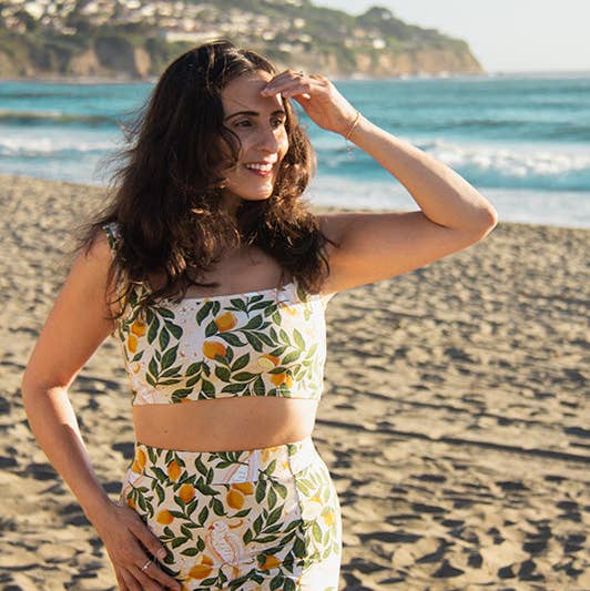 Zephyr Cropped Tank Top in Yellow Cockatoos for wholesale by Sun & Sanctuary