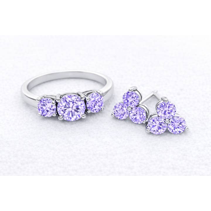 Conjunto de Brincos e Anel com Três Pedras Roxas de Cristal Swarovski por atacado de Glimmering Handmade