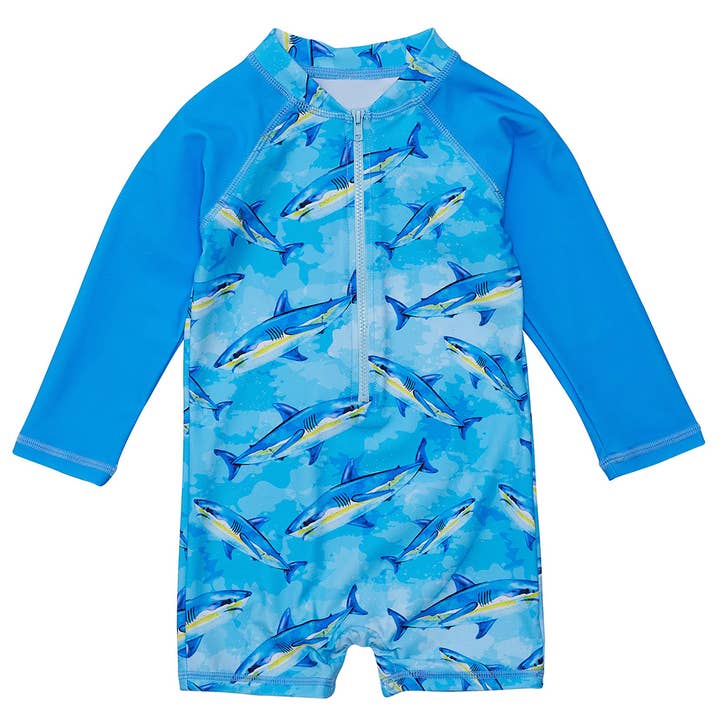 Jawsome Waves LS Sunsuit for wholesale by Snapper Rock Swimwear UPF50+