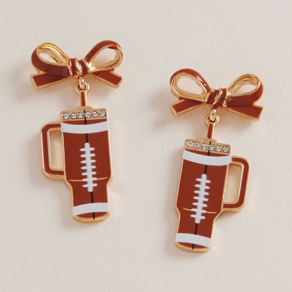 Sensibling Corp. - Wholesale Dangle Earrings - Bow Football Themed Tumbler Dangle Earrings