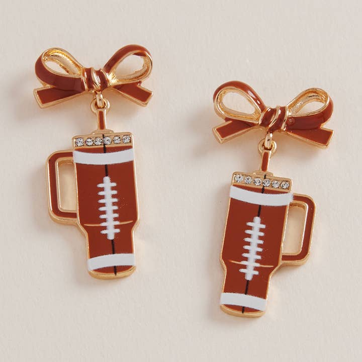 Sensibling Corp. - Wholesale Dangle Earrings - Bow Football Themed Tumbler Dangle Earrings0
