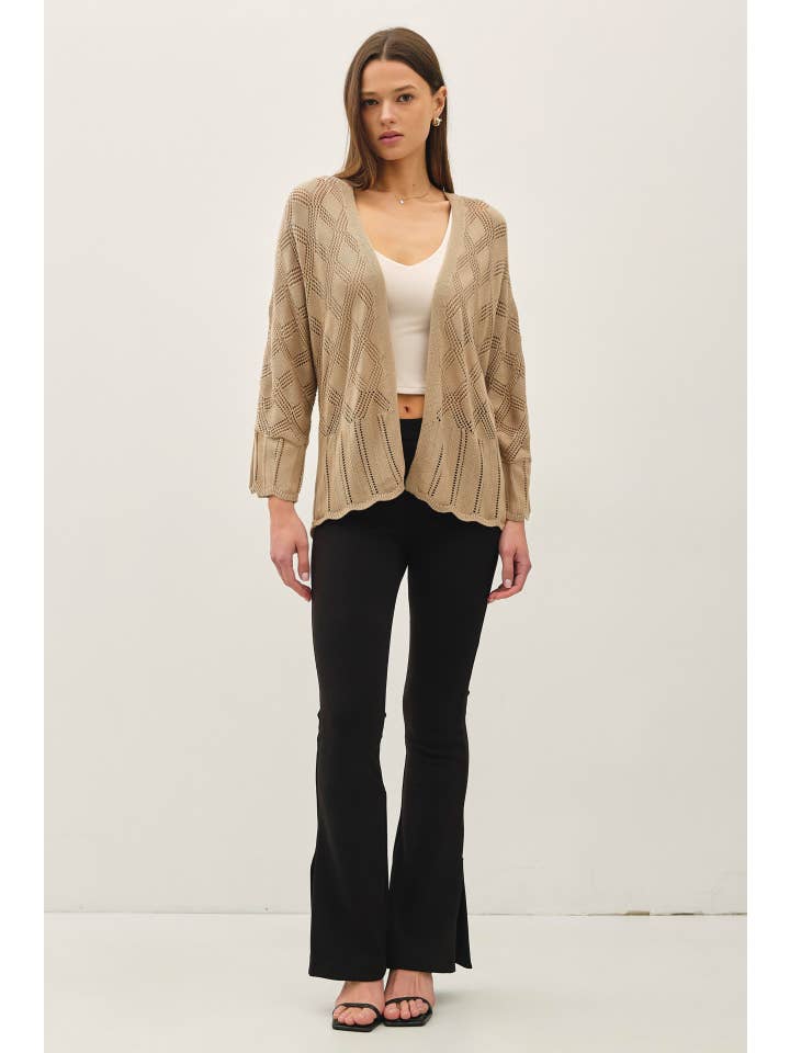 Be Cool - Wholesale Cardigan - Women's - LIGHTWEIGHT CROCHET CARDIGAN WITH SCALLOP HEM