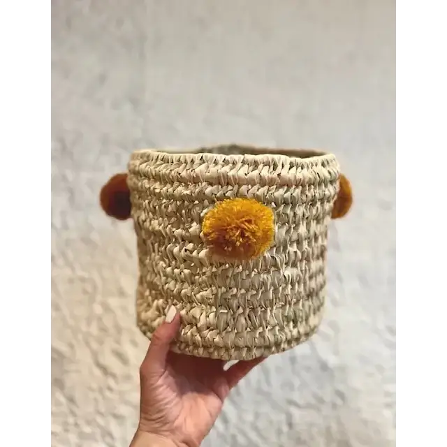High crafty – wholesale Basket – 🧺 Handwoven Palm Leaf Basket with Colorful Wool Pom Poms10