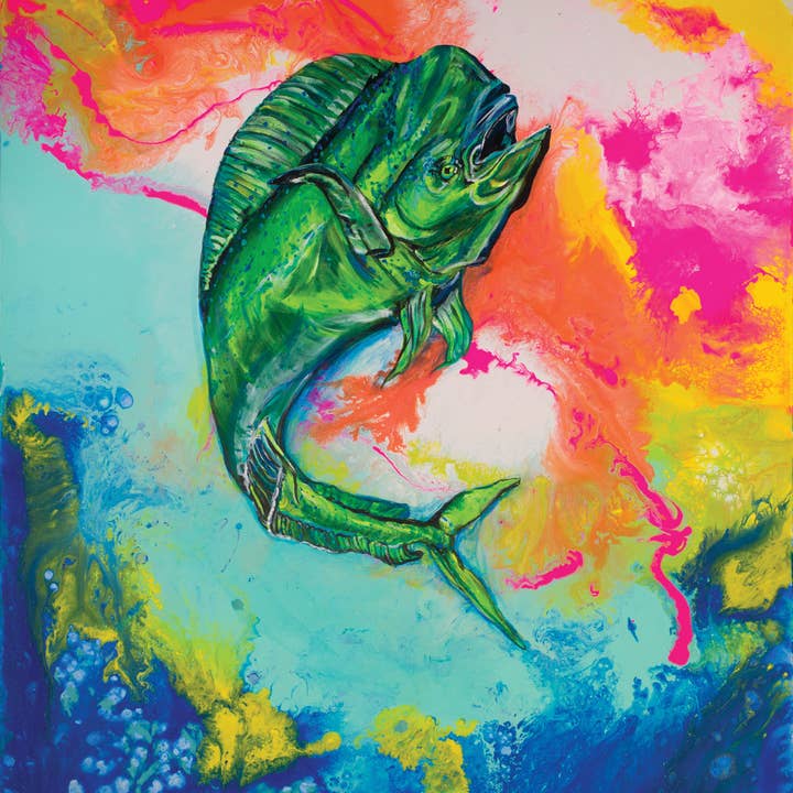 Technicolor Mahi Matted Art Print for wholesale by Rachel Pierce Art Gallery