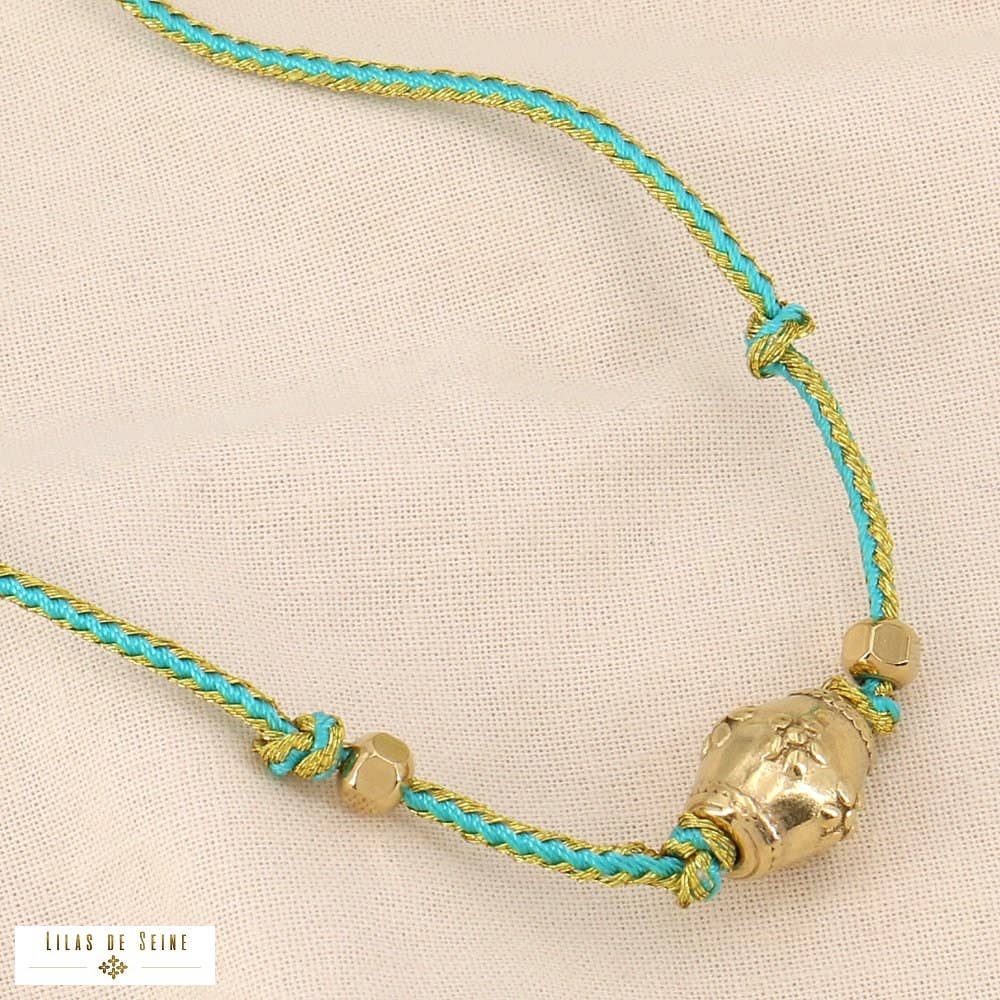 Lilas de Seine - Wholesale Pendant/Charm Necklace - Talisman metallic two-tone cord necklace in steel 01240566