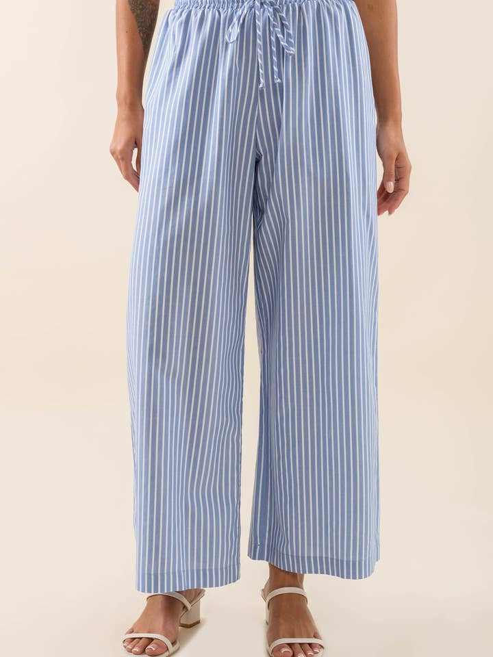 NLT - Venta al por mayor Pantalones - Mujer - Pantalones culotte de pierna ancha con rayas verticales y cintura elástica con cordón6