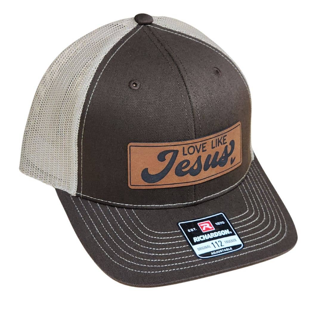 Knot Creatives - Wholesale Trucker Hat - Unisex - Richardson 112 Trucker Cap - Brown Mesh, 'Love Like Jesus' 2