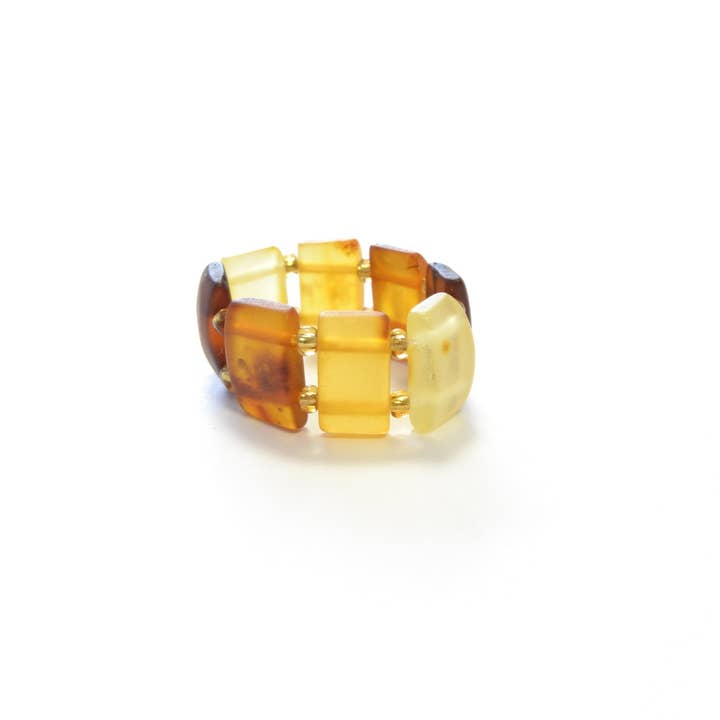 The Natural Amber - Wholesale Band/Stacked Ring - Raw Multicolor Baltic Amber Ring on Elastic Band