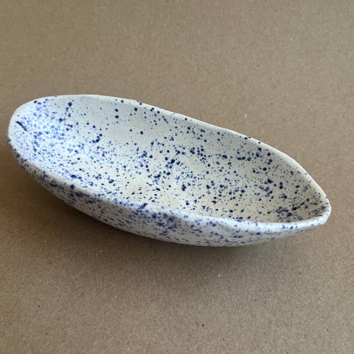 Ninth House Goods - Wholesale Decorative Tray - Blue Splatter Ceramic Hand-Built Oval Tray2