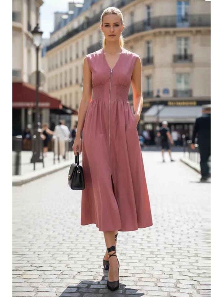 VAVA by Joy Han - Wholesale Dress - Women's - Two Way Zip Up Midi Dress5