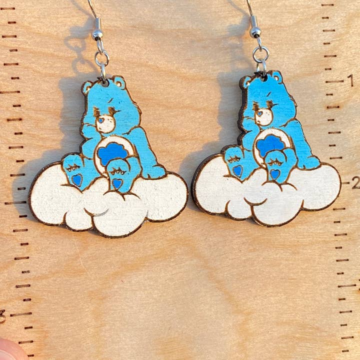 Care Bears Grumpy Bear Earrings - Cute 80s Nostalgia Gift for wholesale by Moon Child Trinkets
