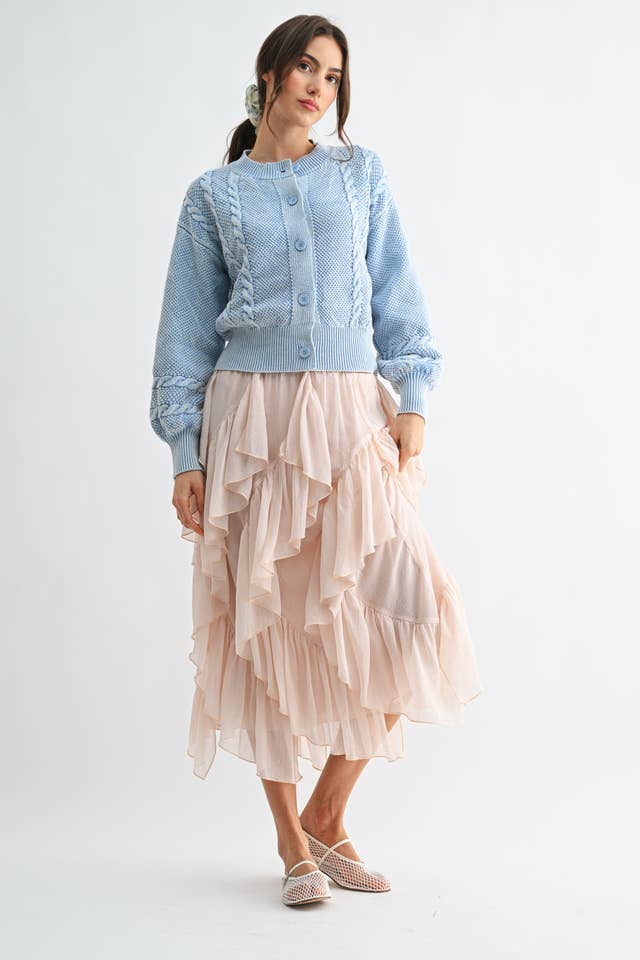 Camellia - Wholesale Cardigan - Women's - CW10019E WASHED BLENDED BROWN CABLE KNIT CARDIGAN15