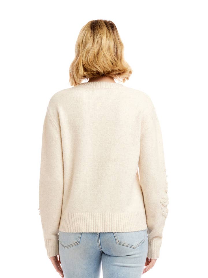 Leichte Haferflocken Handbestickter Pullover mit Blumendetail für den Großhandel auf Faire4