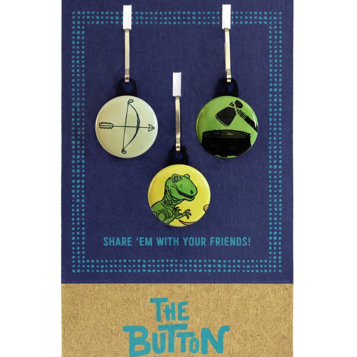 The Button Girl - Wholesale Purse/Bag Accessory - Kids - Zipper Pull Set - Bow & Arrow, Axe, T-rex1