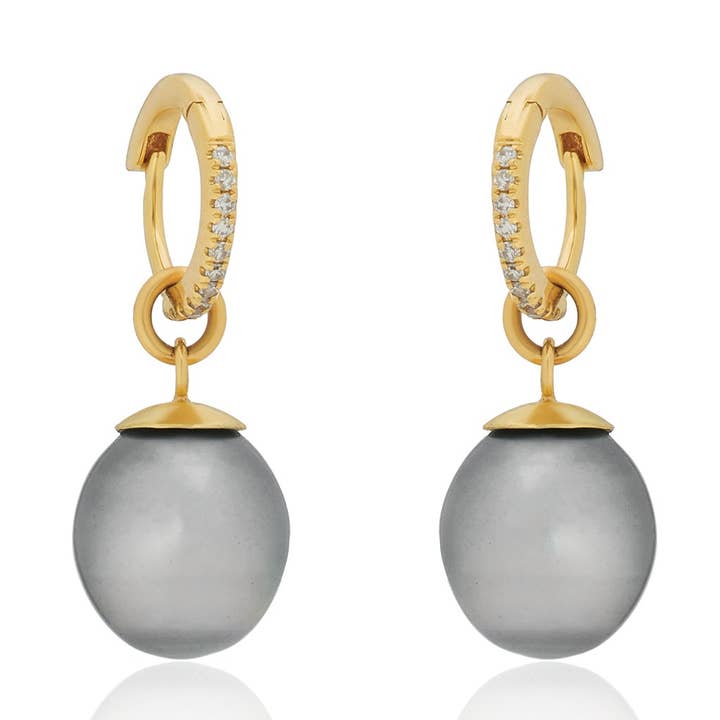 Boucles d'oreilles créoles amovibles en perles de Tahiti et diamants en or 14K pour la vente par Mabel Chong