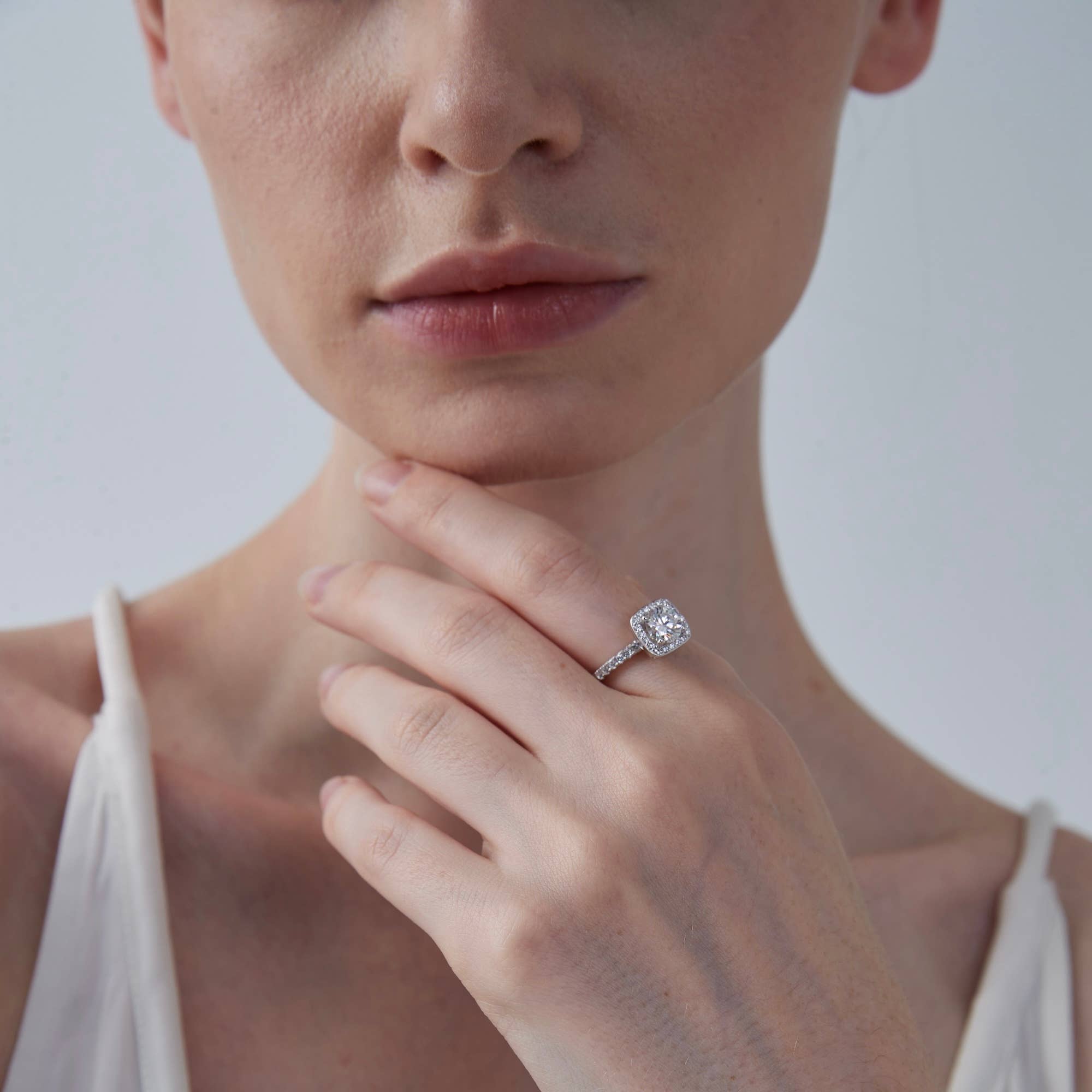 Perimade & Co. LLC - Wholesale Engagement Ring - Moissanite Halo Engagement Band Ring in 925 Sterling Silver3