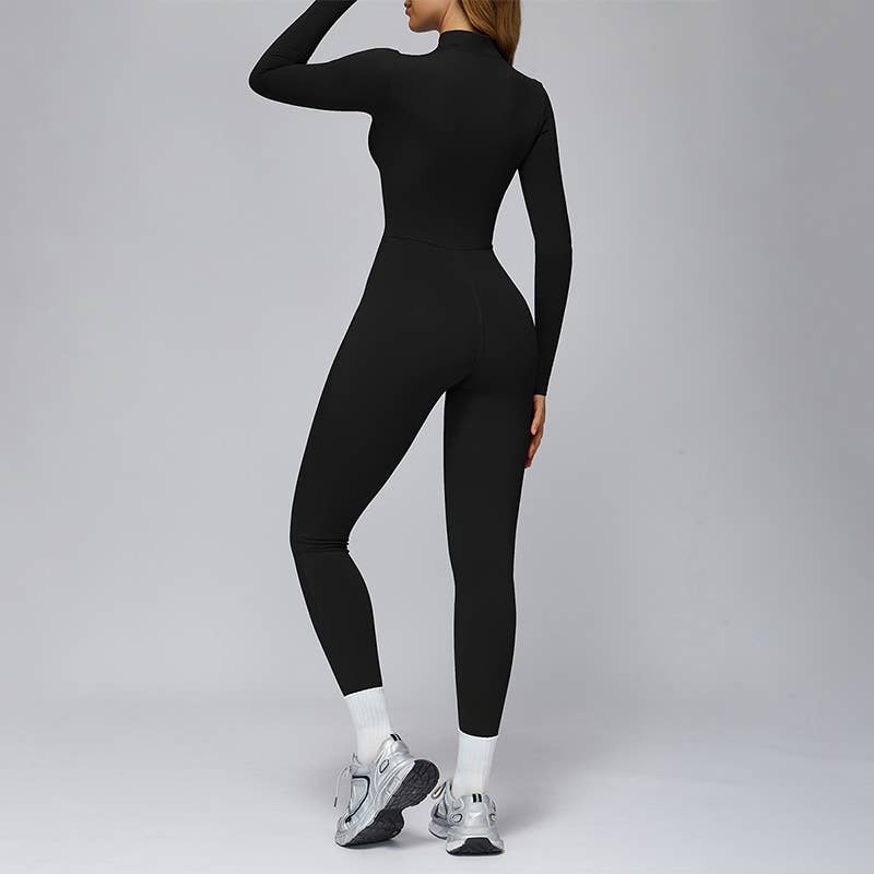 WONDERXFANS – wholesale Unitard – Women′s – Long-sleeved stand-up collar slim-fit sports jumpsuit2