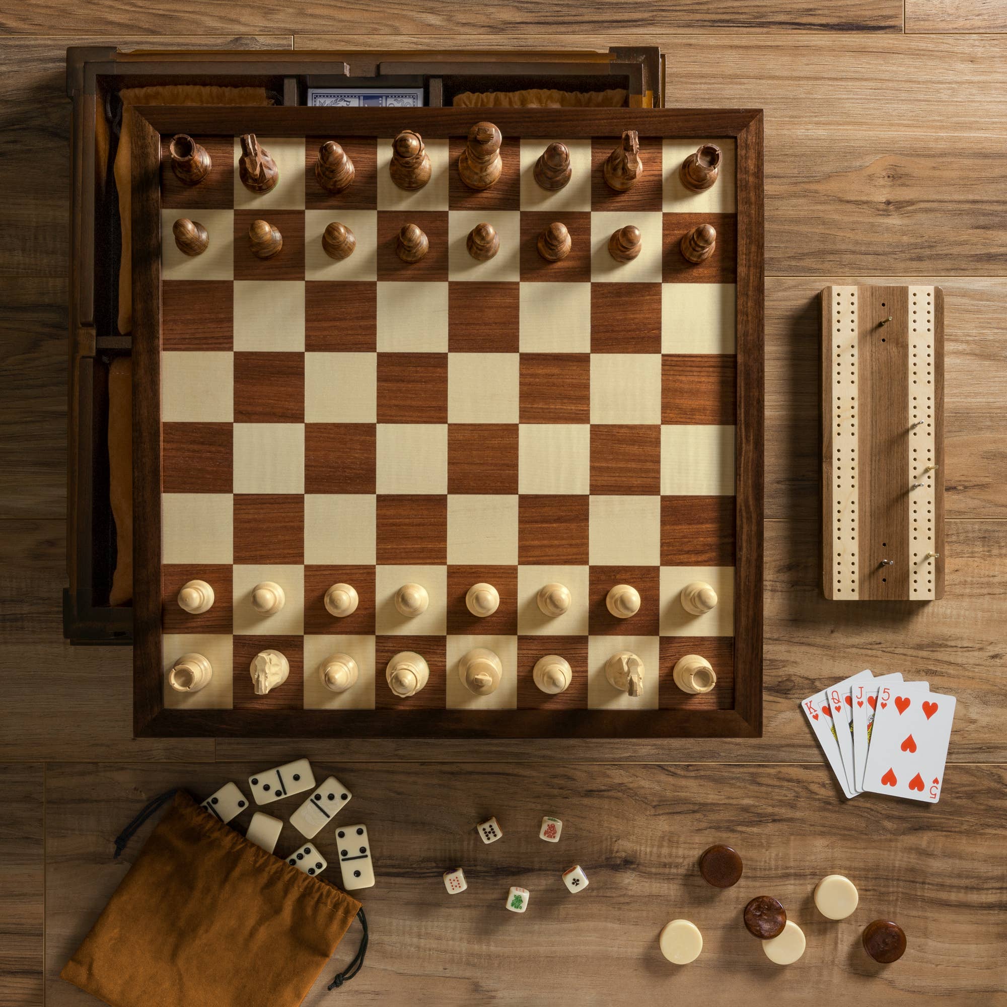 WS Game Company - Wholesale Board Game - Chess 7-in-1 Heirloom Edition includes cards, dice & more3