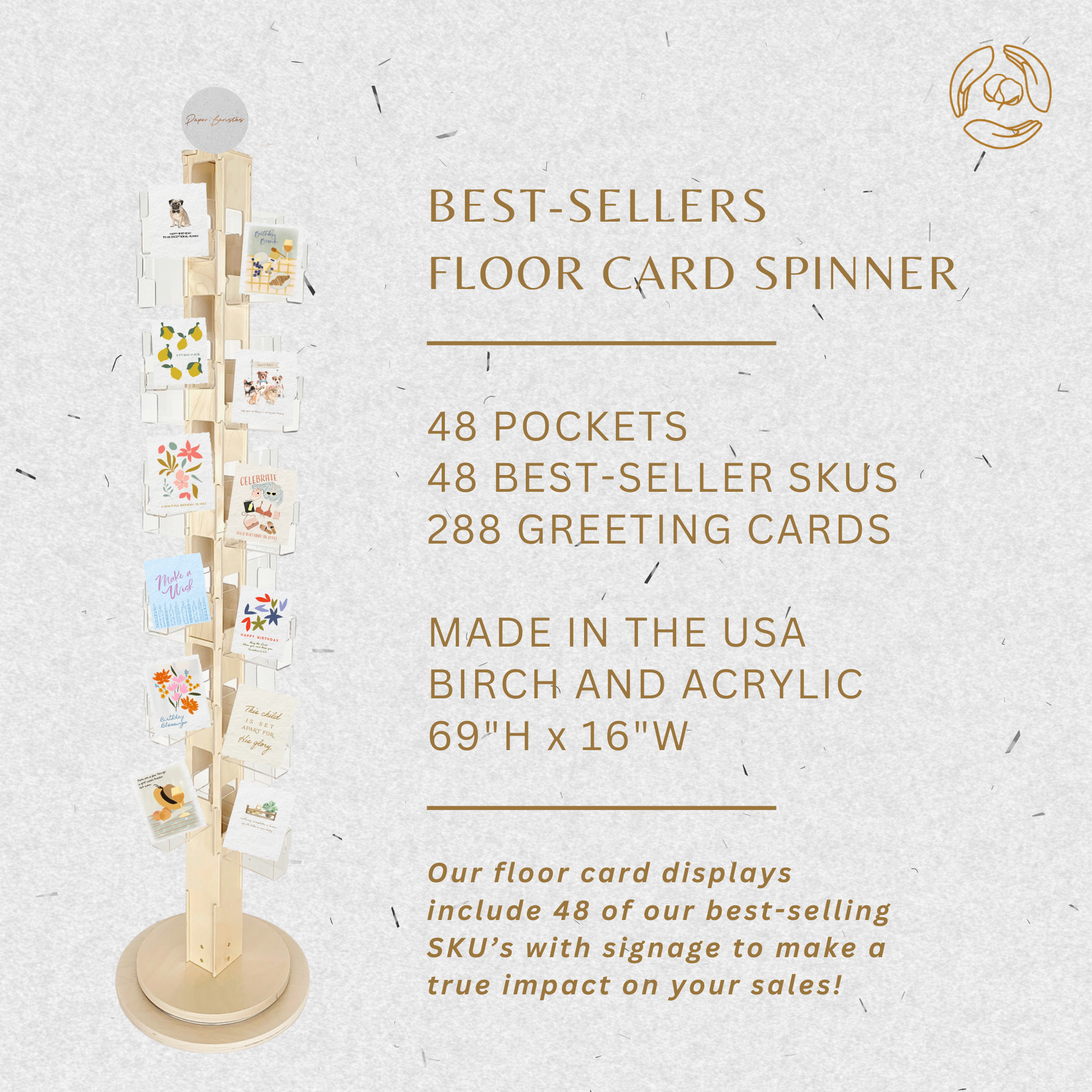 Paper Baristas - Wholesale Retailer Display - Paper & Novelty - FREE + FILLED PB Greeting Card 48 Pocket Floor Spinner Rack0