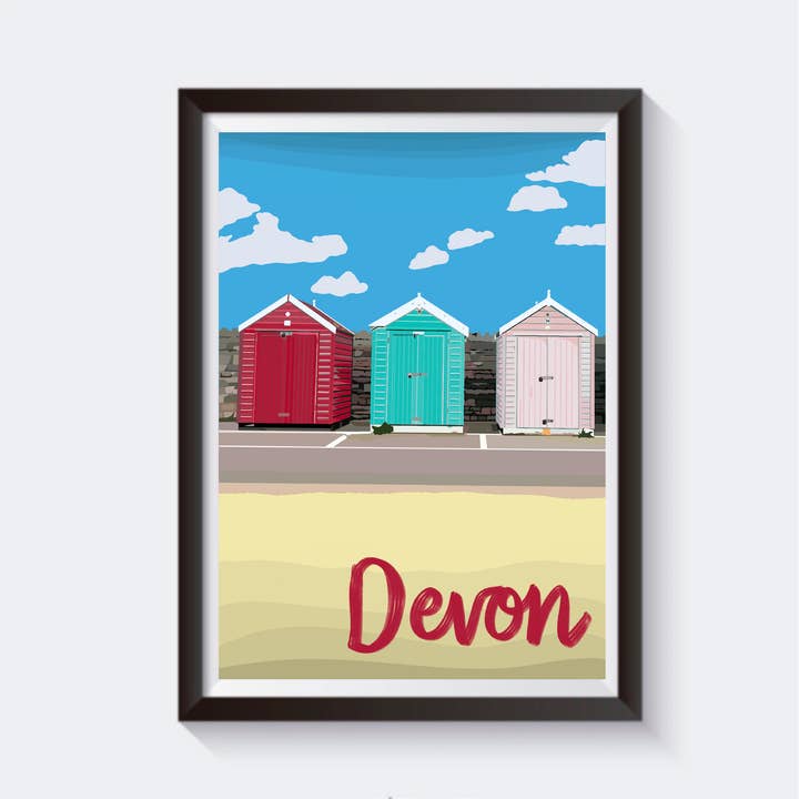 Impresión de arte de viaje de Devon, Inglaterra, 6 tamaños para venta al por mayor de 2 Sisters